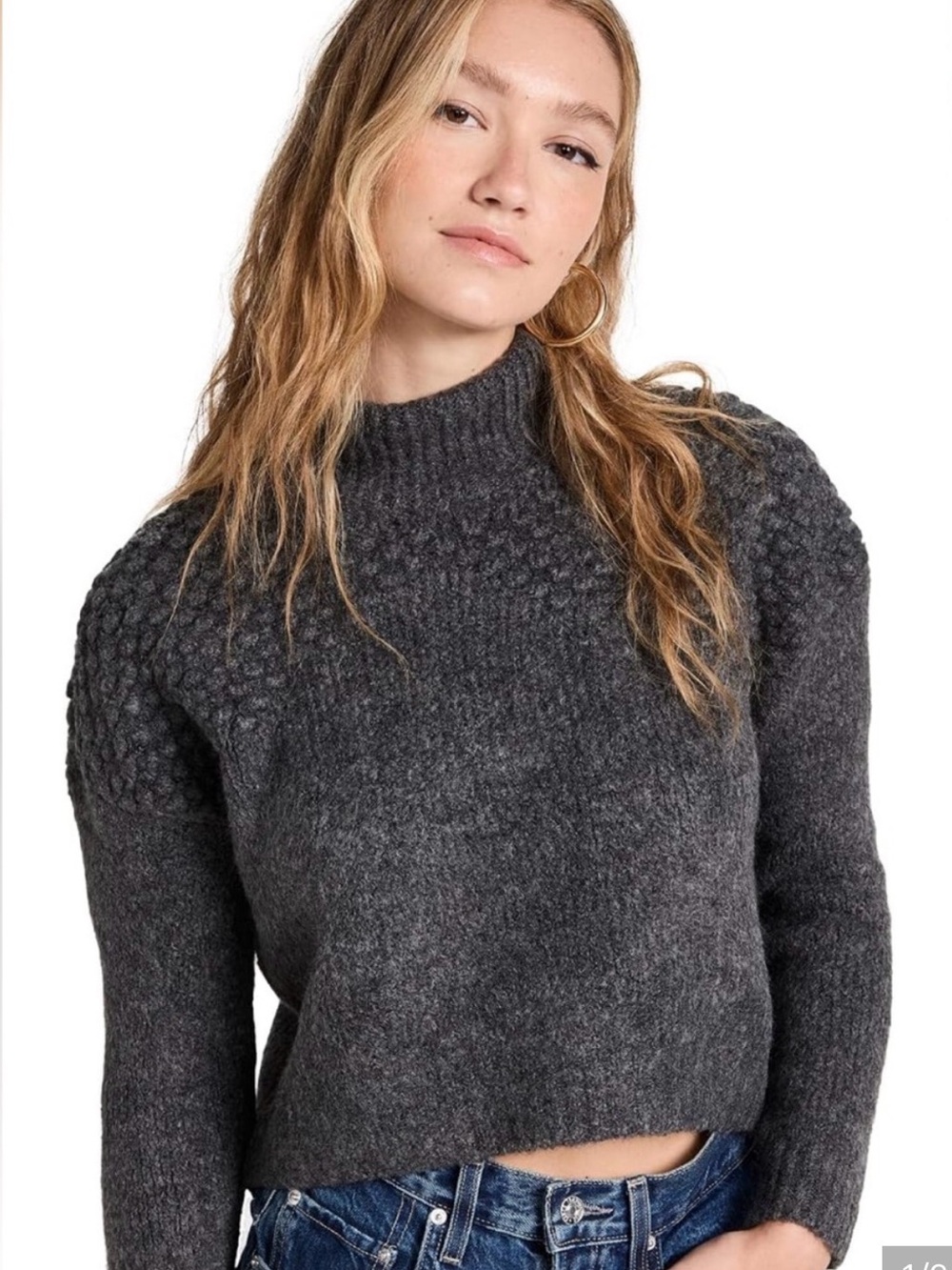 Free People Bradley Charcoal Gray Textured Mock Neck Sweater